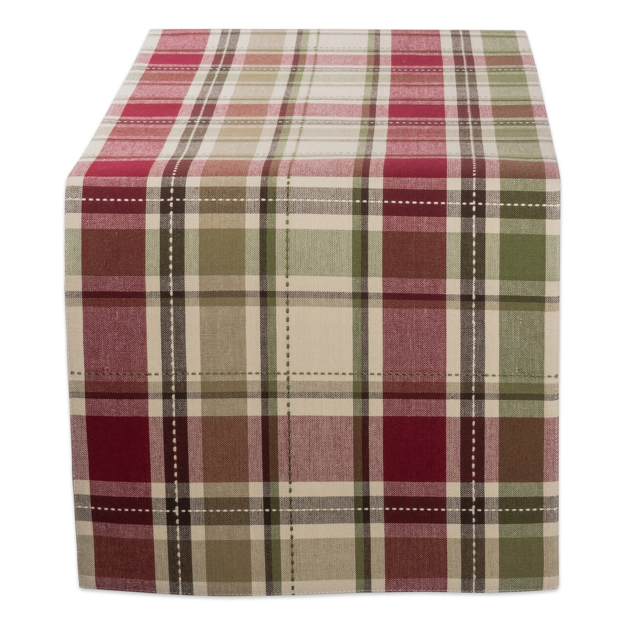 Contemporary Home Living Homespun Tartan Plaid Cotton Table Runner - 36" - Burgundy and Olive Green